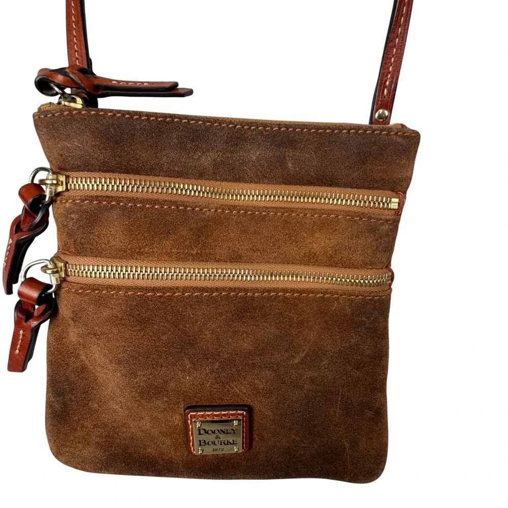 Dooney & Bourke Suede Crossbody Bag Brown Triple Zip Western Heritage Small